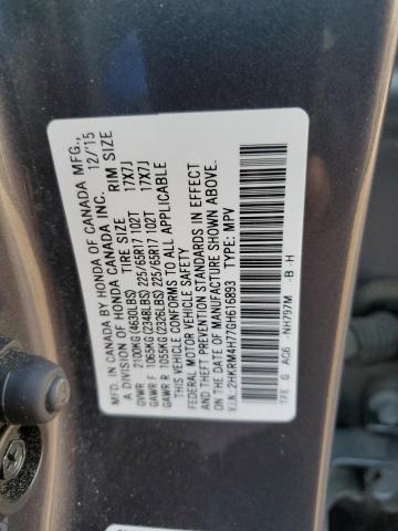 2HKRM4H77GH616893 - 2016 HONDA CR-V EXL GRAY photo 12