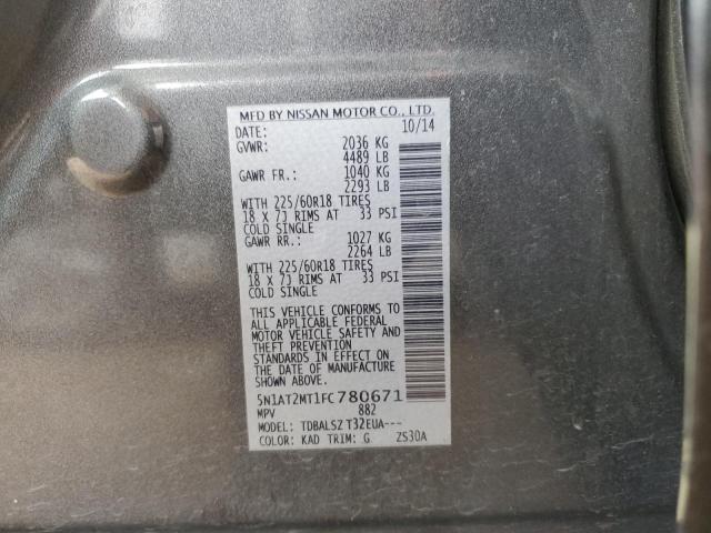 5N1AT2MT1FC780671 - 2015 NISSAN ROGUE S GRAY photo 12