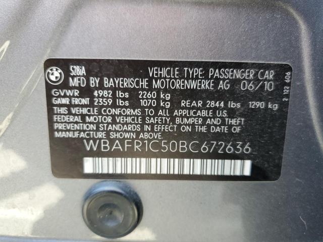 WBAFR1C50BC672636 - 2011 BMW 5 SERIES I GRAY photo 12