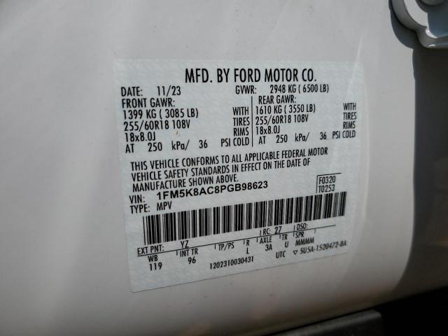 1FM5K8AC8PGB98623 - 2023 FORD EXPLORER POLICE INTERCEPTOR WHITE photo 14