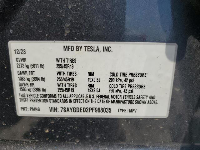 7SAYGDED2PF968035 - 2023 TESLA MODEL Y Сұр фото 13