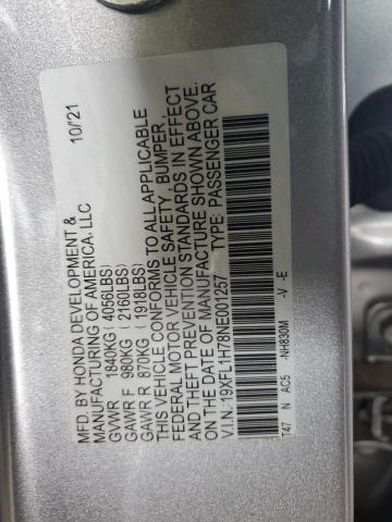 19XFL1H78NE001257 - 2022 HONDA CIVIC EXL SILVER photo 12