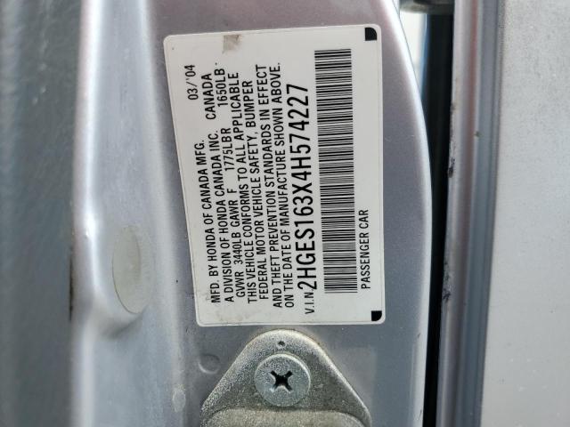 2HGES163X4H574227 - 2004 HONDA CIVIC DX VP Silber Foto 13