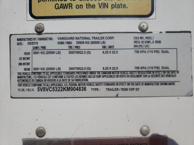 5V8VC5322KM904836 - 2019 VANG TRAILER WHITE photo 10