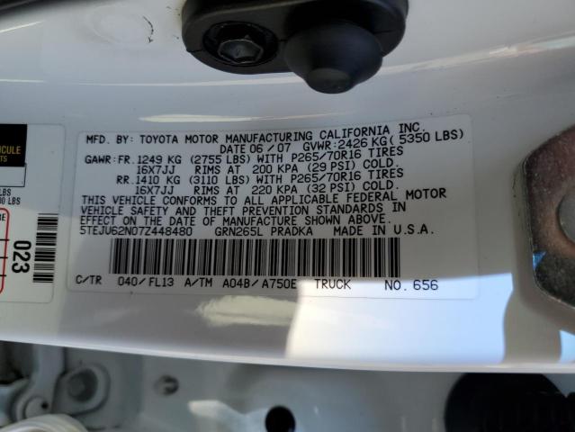 5TEJU62N07Z448480 - 2007 TOYOTA TACOMA DOUBLE CAB PRERUNNER WHITE photo 13