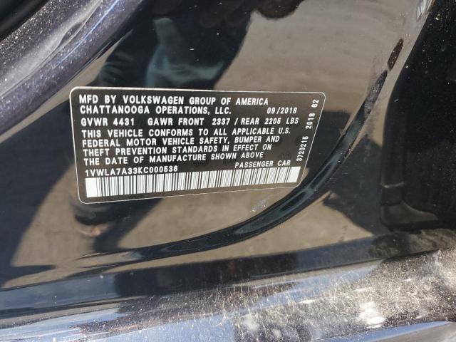 1VWLA7A33KC000536 - 2019 VOLKSWAGEN PASSAT WOLFSBURG 黑色 照片 12