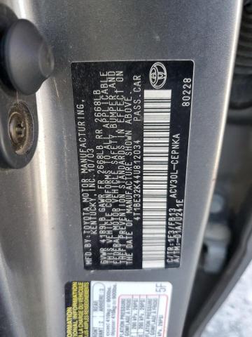 4T1BE32K44U812034 - 2004 TOYOTA CAMRY LE GRAY photo 12