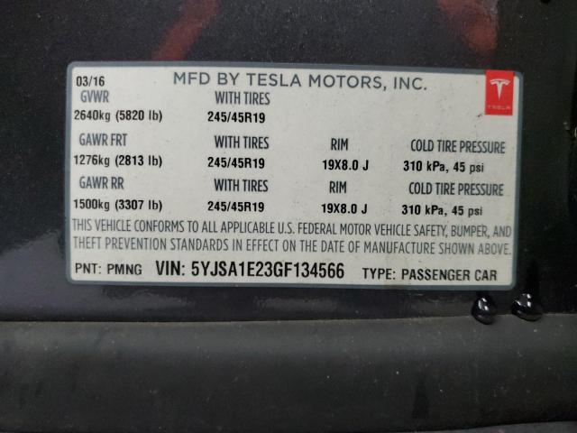 5YJSA1E23GF134566 - 2016 TESLA MODEL S Կապույտ լուսանկար 10