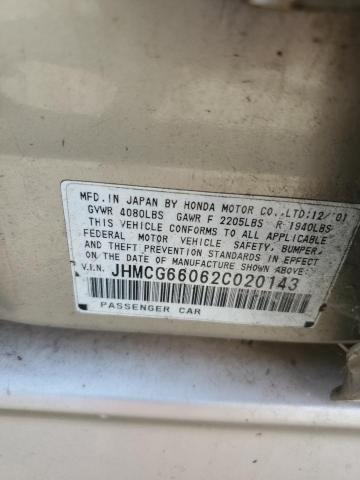 JHMCG66062C020143 - 2002 HONDA ACCORD EX GOLD photo 12