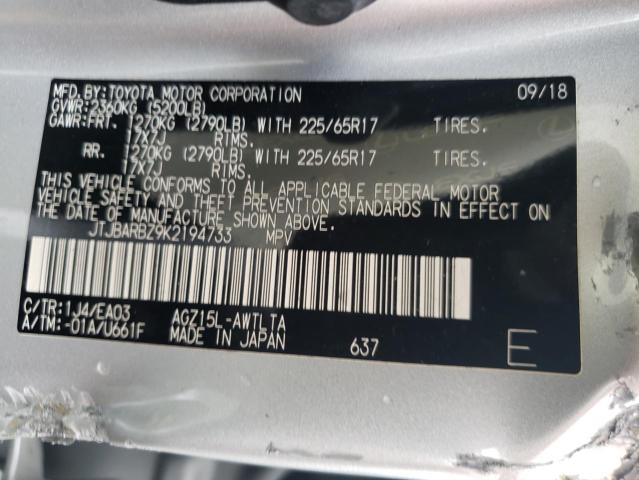 JTJBARBZ9K2194733 - 2019 LEXUS NX 300 BASE ვერცხლისფერი ფოტო 10