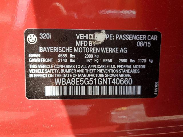 WBA8E5G51GNT40660 - 2016 BMW 320 XI RED photo 12