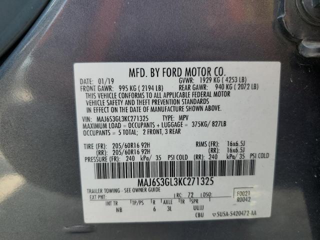 MAJ6S3GL3KC271325 - 2019 FORD ECOSPORT SE Сұр фото 14