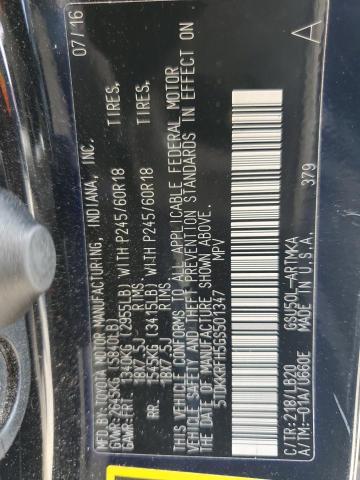 5TDKKRFH5GS501347 - 2016 TOYOTA HIGHLANDER XLE Чорний фото 14