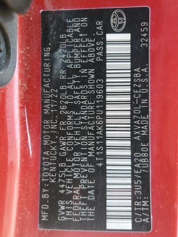 4T1S11AK6PU119603 - 2023 TOYOTA CAMRY SE NIGHT SHADE RED photo 12