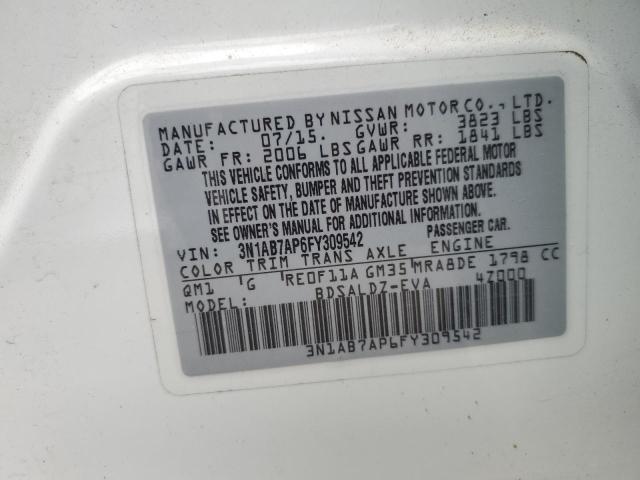 3N1AB7AP6FY309542 - 2015 NISSAN SENTRA S 白色 照片 12