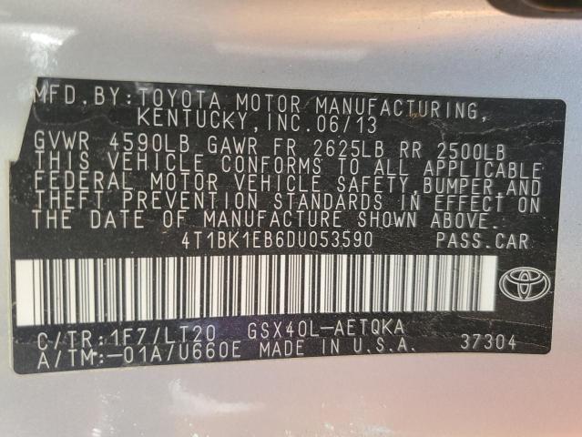 4T1BK1EB6DU053590 - 2013 TOYOTA AVALON BASE Сріблястий фото 13