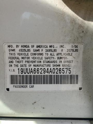 19UUA66294A026575 - 2004 ACURA TL WHITE photo 12