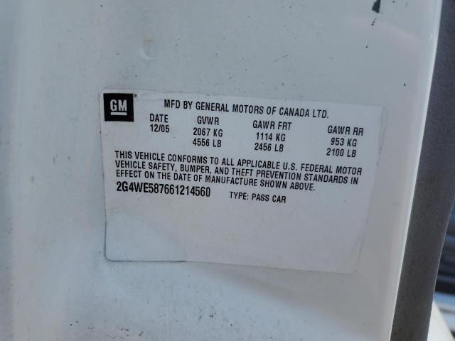 2G4WE587661214560 - 2006 BUICK LACROSSE CXS Սպիտակ լուսանկար 12