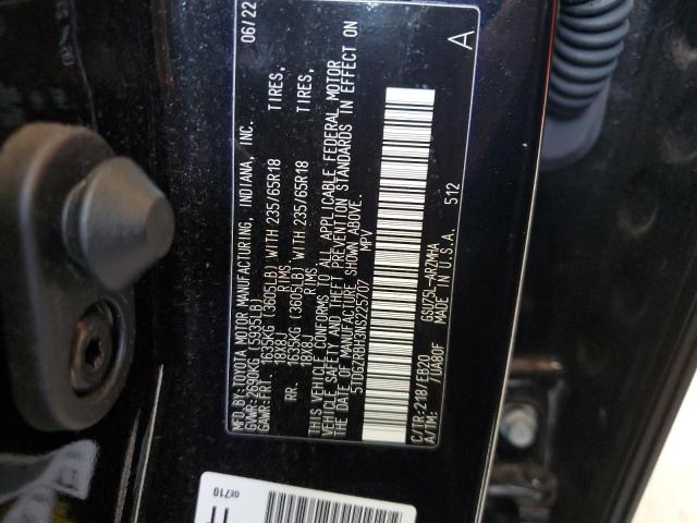 5TDGZRBH3NS225707 - 2022 TOYOTA HIGHLANDER XLE BLACK photo 13