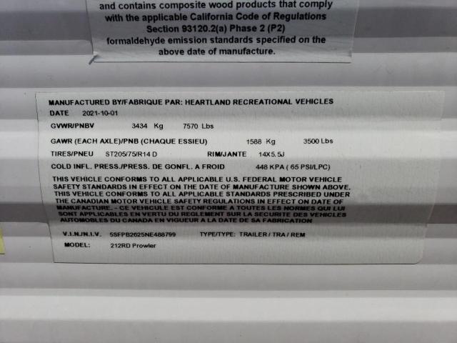 5SFPB2625NE488799 - 2022 HEARTLAND PROWLER Beyaz fotoğraf 10