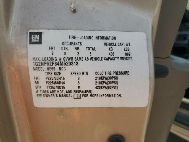 1G2NF52F34M520313 - 2004 PONTIAC GRAND AM SE1 GOLD photo 12