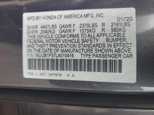 19UUB1F57LA010416 - 2020 ACURA TLX TECHNOLOGY GRAY photo 12