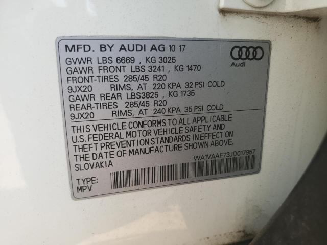 WA1VAAF73JD017957 - 2018 AUDI Q7 PRESTIGE Білий фото 13