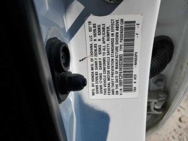 19XFC2F61KE023693 - 2019 HONDA CIVIC LX Білий фото 13