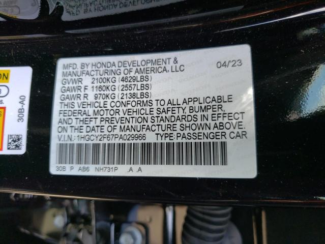 1HGCY2F67PA029966 - 2023 HONDA ACCORD HYBRID EXL BLACK photo 12