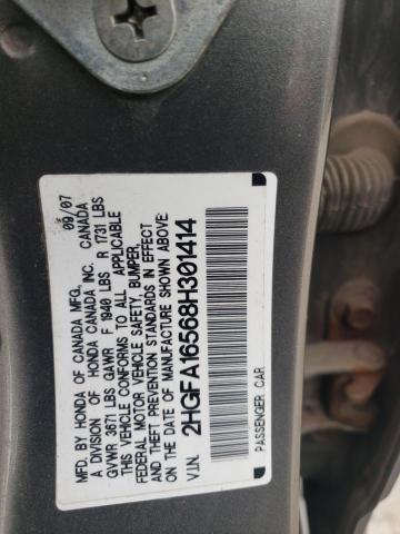 2HGFA16568H301414 - 2008 HONDA CIVIC LX GRAY photo 13