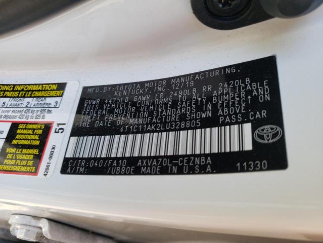 4T1C11AK2LU328805 - 2020 TOYOTA CAMRY LE WHITE photo 13