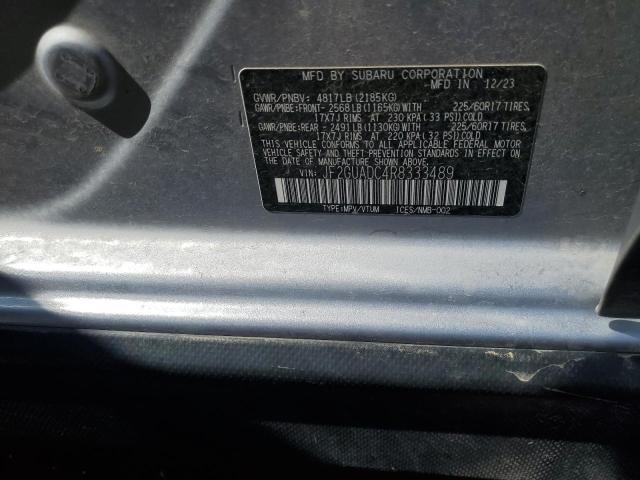 JF2GUADC4R8333489 - 2024 SUBARU CROSSTREK PREMIUM ვერცხლისფერი ფოტო 12