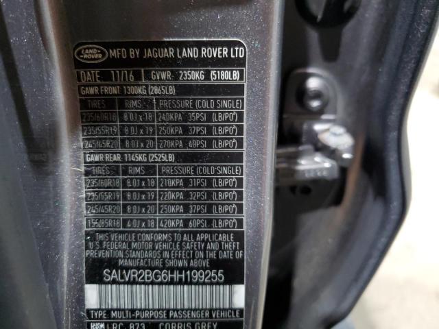 SALVR2BG6HH199255 - 2017 LAND ROVER RANGE ROVE HSE GRAY photo 13