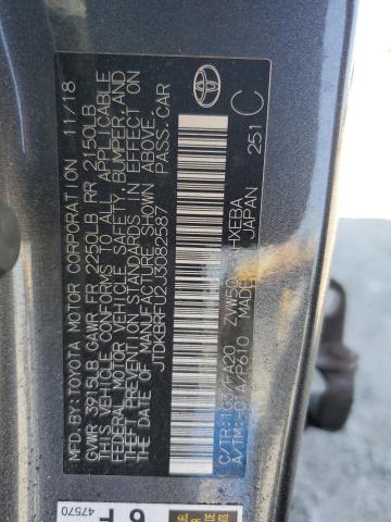 JTDKBRFU2J3082587 - 2018 TOYOTA PRIUS GRAY photo 13