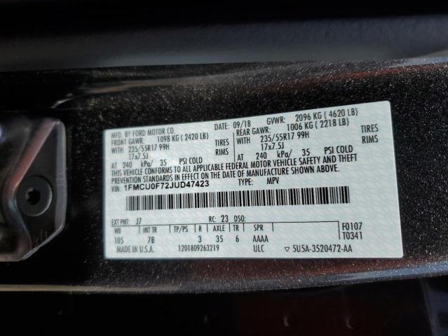 1FMCU0F72JUD47423 - 2018 FORD ESCAPE S GRAY photo 12