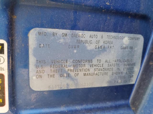 KL1TD62655B462109 - 2005 CHEVROLET AVEO BASE Көк фото 12