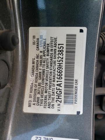 2HGFA16669H523851 - 2009 HONDA CIVIC LX-S Boz foto 12