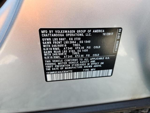 1V2MR2CA6JC534772 - 2018 VOLKSWAGEN ATLAS SEL ვერცხლისფერი ფოტო 13