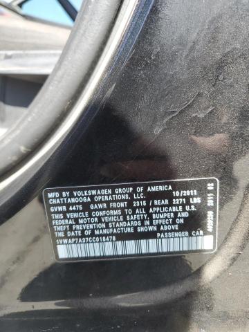 1VWAP7A37CC018478 - 2012 VOLKSWAGEN PASSAT S 黑色 照片 12