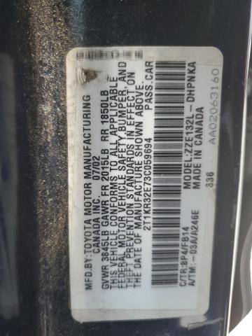 2T1KR32E73C059694 - 2003 TOYOTA COROLLA MA XR BLUE photo 12