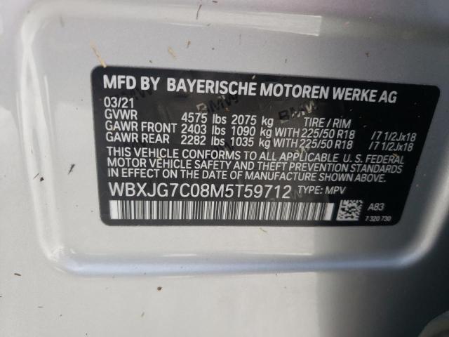 WBXJG7C08M5T59712 - 2021 BMW X1 SDRIVE28I SILVER photo 10