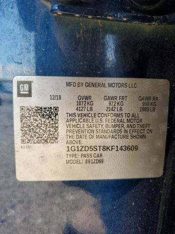 1G1ZD5ST8KF143609 - 2019 CHEVROLET MALIBU LT أزرق صورة 12