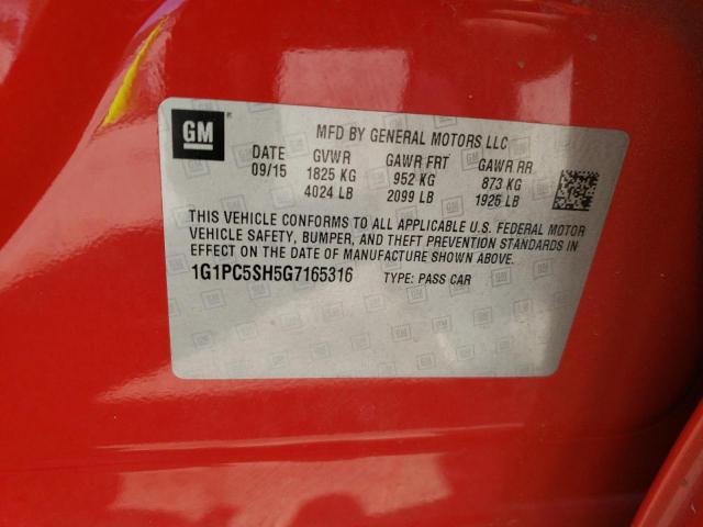 1G1PC5SH5G7165316 - 2016 CHEVROLET CRUZE LIMI LS RED photo 10