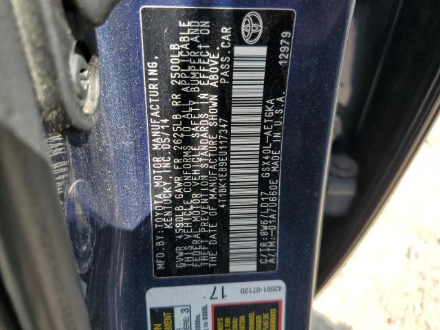 4T1BK1EB9EU117347 - 2014 TOYOTA AVALON BASE Mavi foto 12