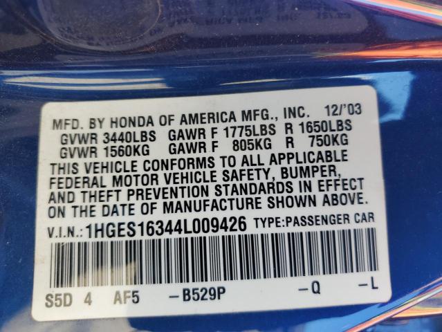 1HGES16344L009426 - 2004 HONDA CIVIC DX VP Mavi foto 13