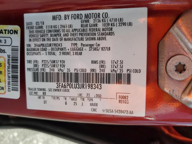 3FA6P0LU3JR198343 - 2018 FORD FUSION SE HYBRID Qırmızı foto 12