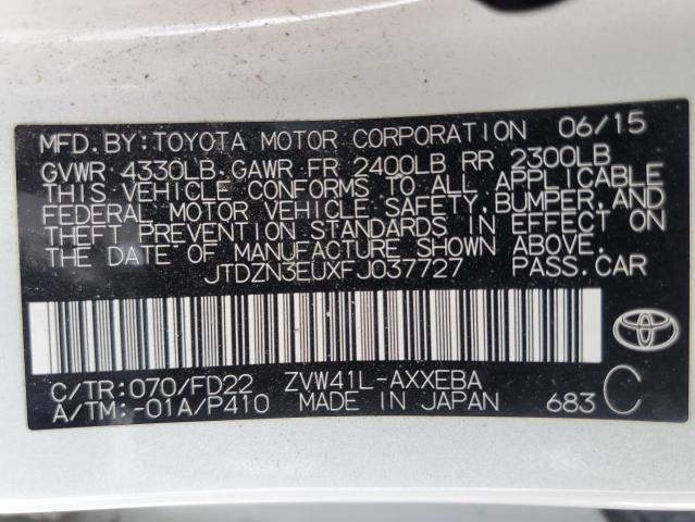 JTDZN3EUXFJ037727 - 2015 TOYOTA PRIUS V WHITE photo 12