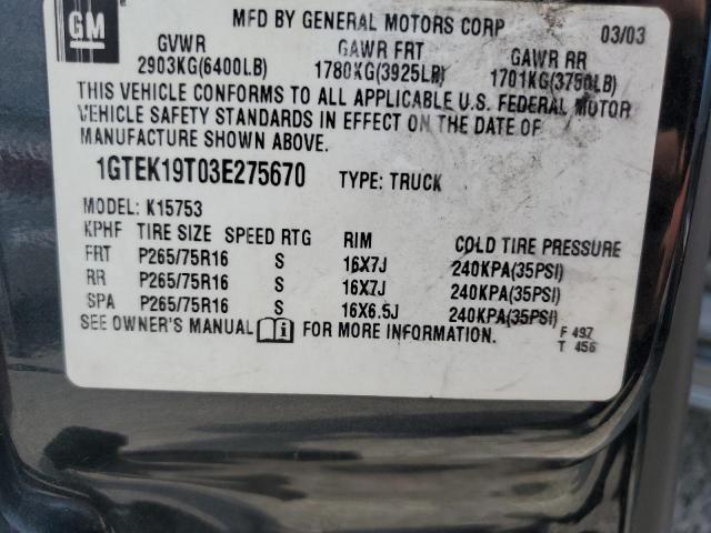 1GTEK19T03E275670 - 2003 GMC NEW SIERRA K1500 CHARCOAL photo 12