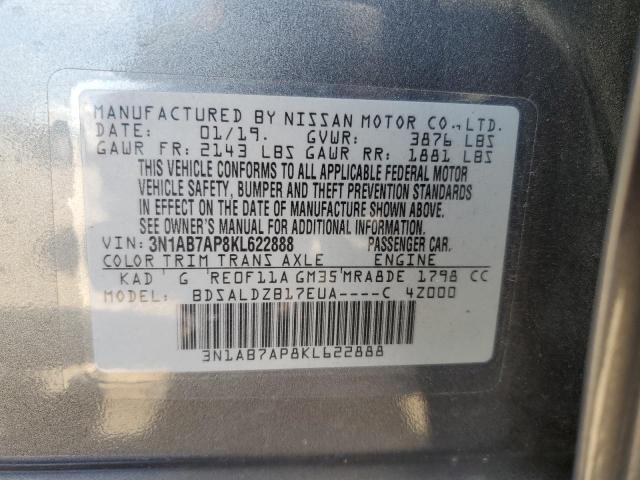 3N1AB7AP8KL622888 - 2019 NISSAN SENTRA S CHARCOAL photo 13