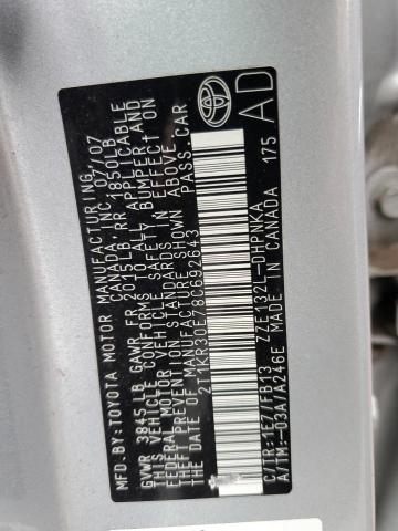 2T1KR30E78C692643 - 2008 TOYOTA COROLLA MA XR SILVER photo 12